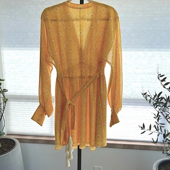 Alexis Luss Geometric Print Long Sleeve Mini Dress Yellow Sun XS Summer Colorful - Picture 6 of 8